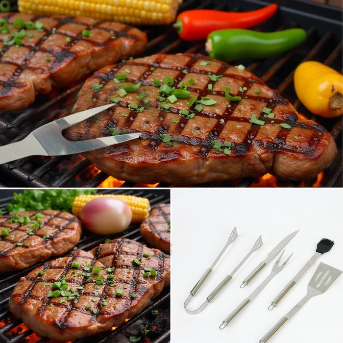 Premium Stainless Steel 5 pieces BBQ Grill Tool Set with Oxford Bag - Cotton Home