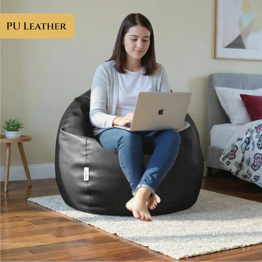 Adult Bean Bag Chair Premium PU Leather  62x105cm - Black
