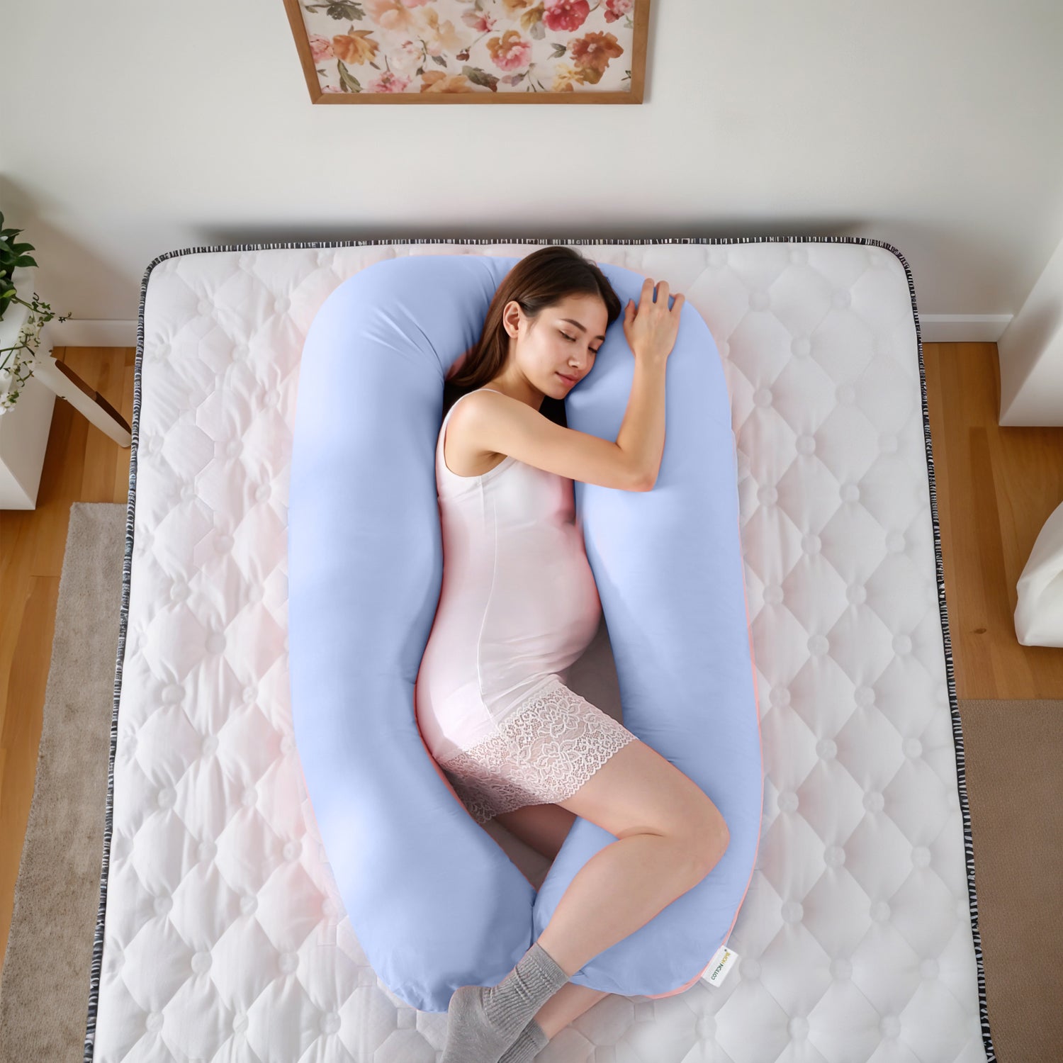 Four Seasons Dual Pregnancy Pillow U Shaped Full Body Maternity Pillow 80x130cm Pink and Blue - Cotton Home