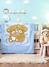 Ultra-Soft Bear Baby Blanket Lightweight & Cozy Plush with Embossed Designs, 140x110cm - Blue