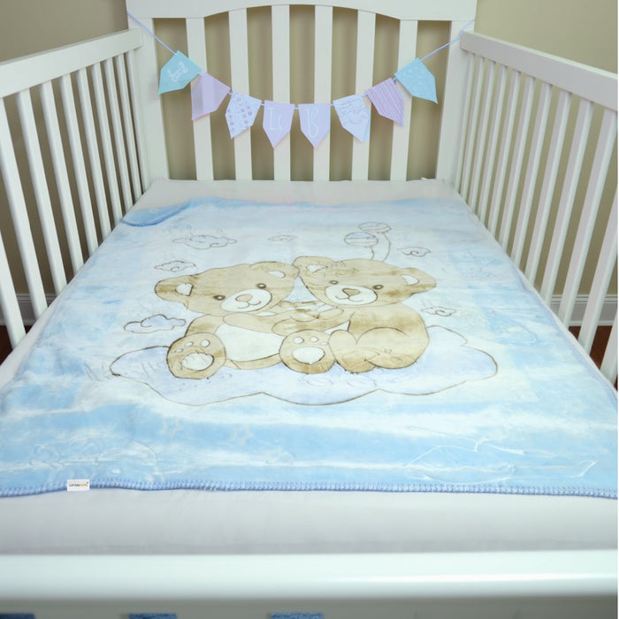 Ultra-Soft Bear Baby Blanket Lightweight & Cozy Plush with Embossed Designs, 140x110cm - Blue