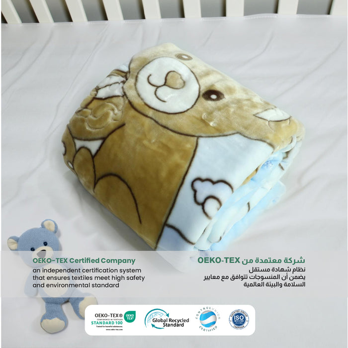 Ultra-Soft Bear Baby Blanket Lightweight & Cozy Plush with Embossed Designs, 140x110cm - Blue