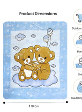 Ultra-Soft Bear Baby Blanket Lightweight & Cozy Plush with Embossed Designs, 140x110cm - Blue