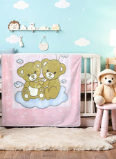 Ultra-Soft Bear Baby Blanket Lightweight & Cozy Plush with Embossed Designs, 140x110cm - Pink