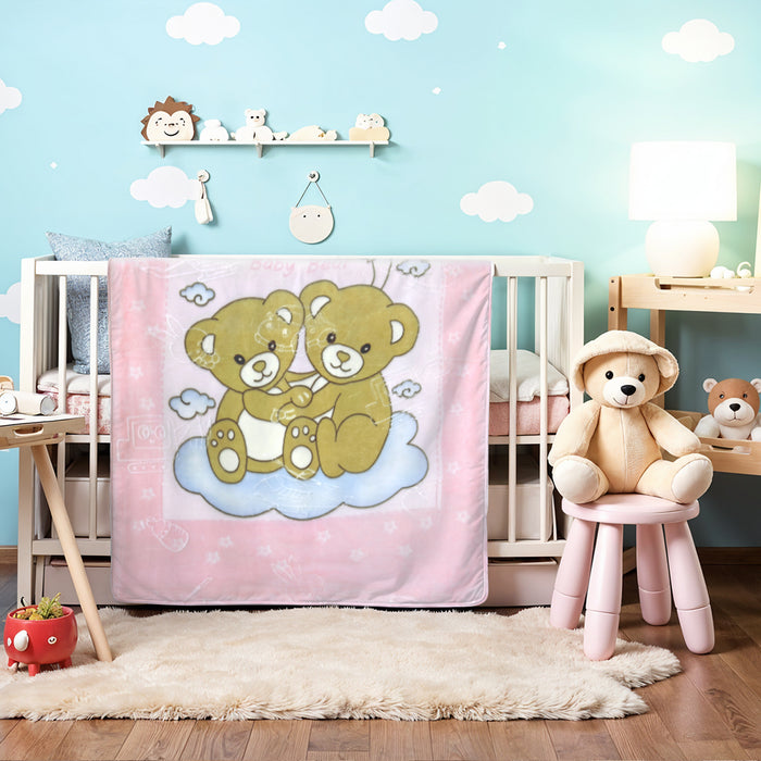 Ultra-Soft Bear Baby Blanket Lightweight & Cozy Plush with Embossed Designs, 140x110cm - Pink
