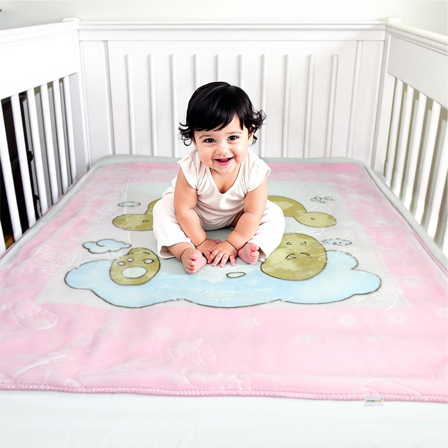 Ultra-Soft Bear Baby Blanket Lightweight & Cozy Plush with Embossed Designs, 140x110cm - Pink