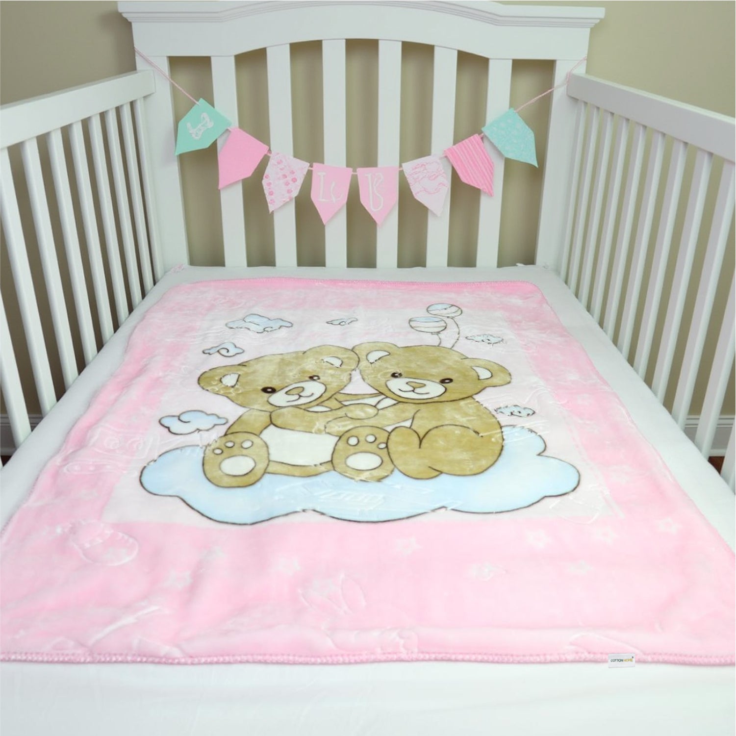 Ultra-Soft Bear Baby Blanket Lightweight & Cozy Plush with Embossed Designs, 140x110cm - Pink