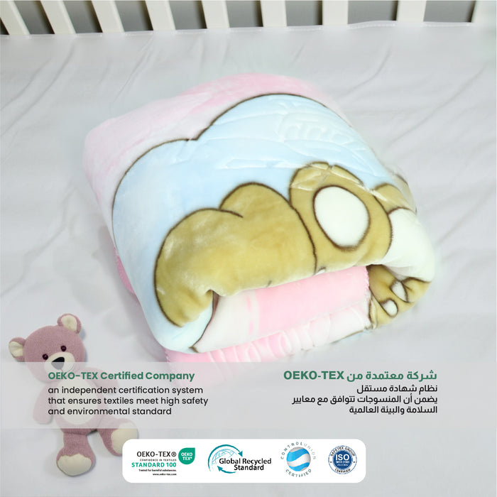 Ultra-Soft Bear Baby Blanket Lightweight & Cozy Plush with Embossed Designs, 140x110cm - Pink