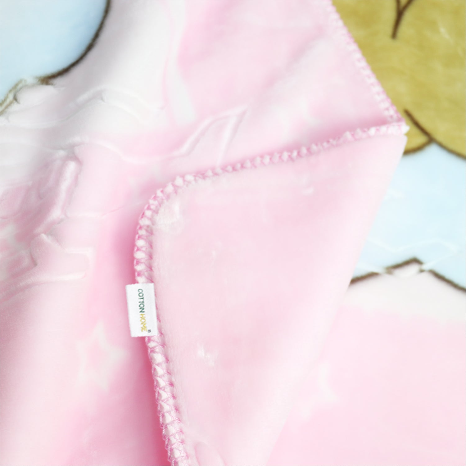 Ultra-Soft Bear Baby Blanket Lightweight & Cozy Plush with Embossed Designs, 140x110cm - Pink