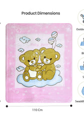 Ultra-Soft Bear Baby Blanket Lightweight & Cozy Plush with Embossed Designs, 140x110cm - Pink