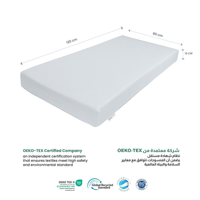 Cot Mattresses, 120 x 60cm Crib Mattress with Extra Thick 10 cm Memory Foam & Removable Washable Cover, Breathable, Anti Allergenic and Water Resistant Toddler Bed Mattress - Cotton Home