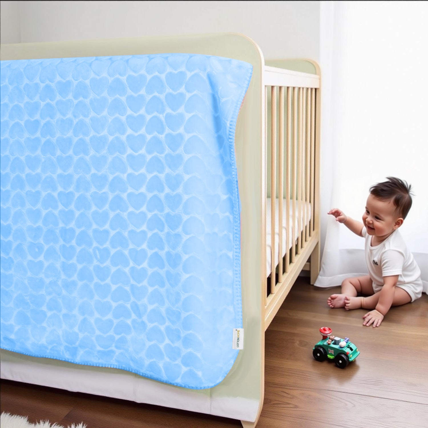 Premium Baby Blanket – Ultra Soft, Lightweight & Cozy Plush with Embossed Hearts, 140x110cm Blue