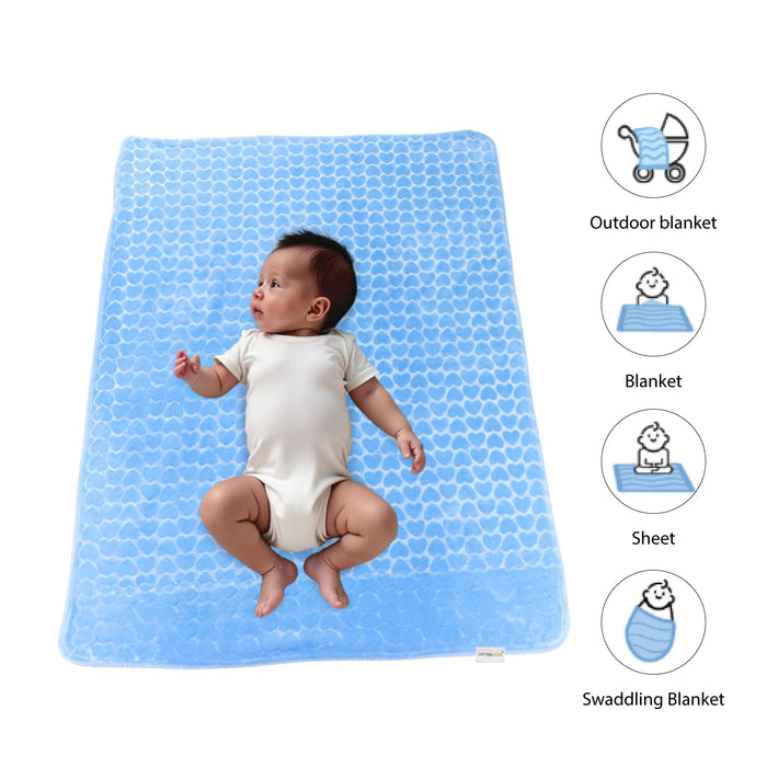 Premium Baby Blanket – Ultra Soft, Lightweight & Cozy Plush with Embossed Hearts, 140x110cm Blue