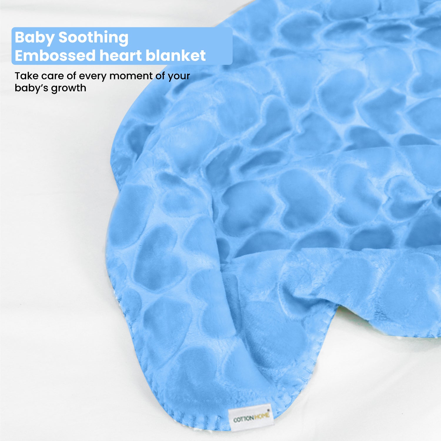 Premium Baby Blanket – Ultra Soft, Lightweight & Cozy Plush with Embossed Hearts, 140x110cm Blue