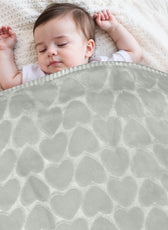 Premium Baby Blanket – Ultra Soft, Lightweight & Cozy Plush with Embossed Hearts, 140x110cm Grey