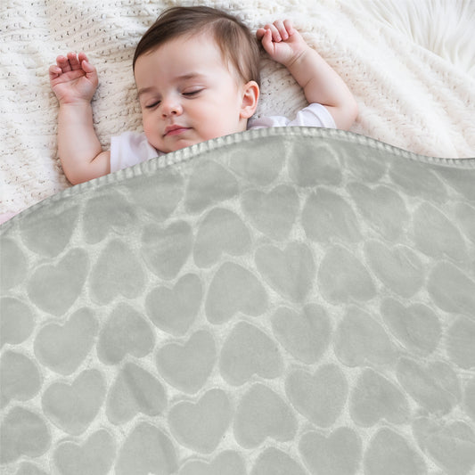 Premium Baby Blanket – Ultra Soft, Lightweight & Cozy Plush with Embossed Hearts, 140x110cm Grey