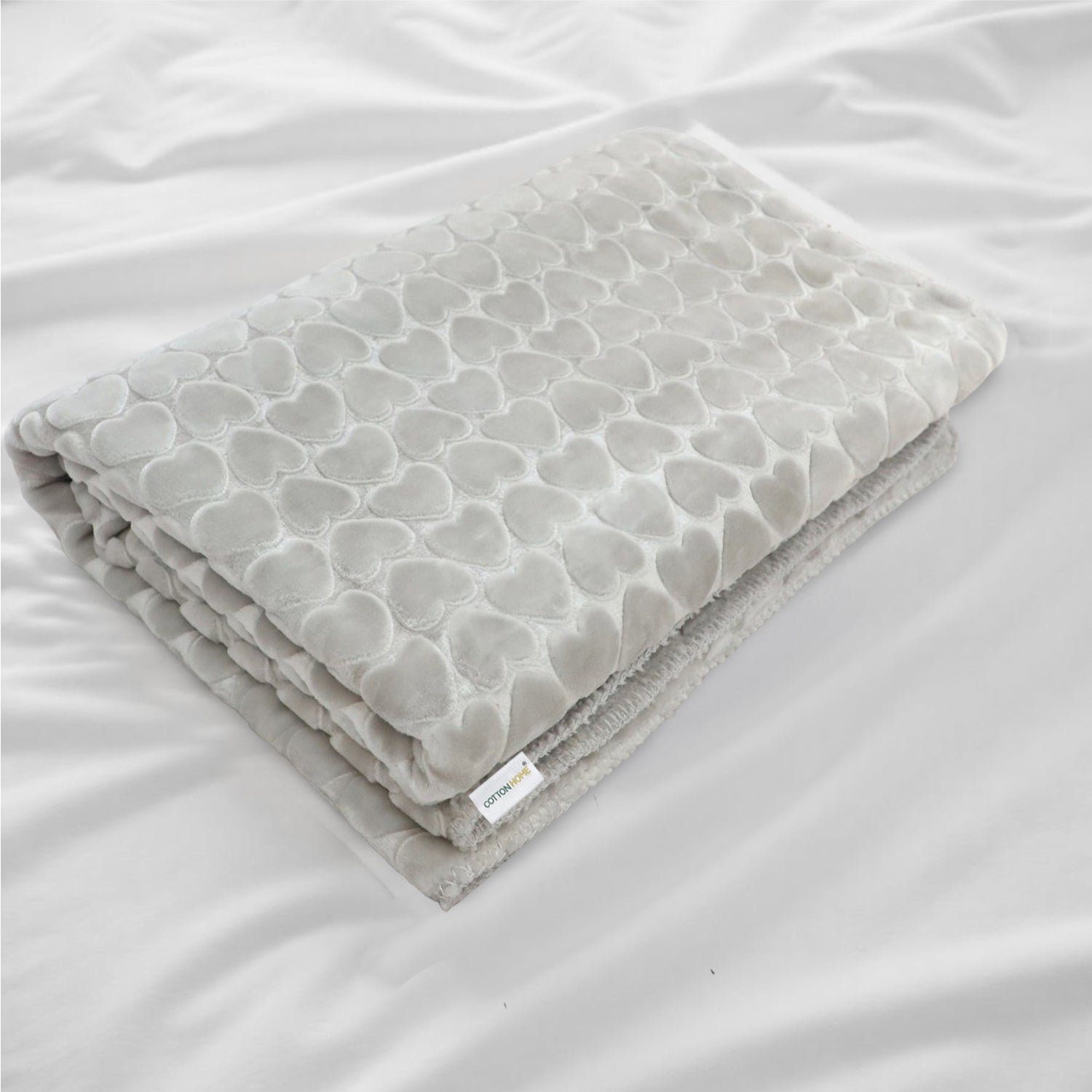 Premium Baby Blanket – Ultra Soft, Lightweight & Cozy Plush with Embossed Hearts, 140x110cm Grey