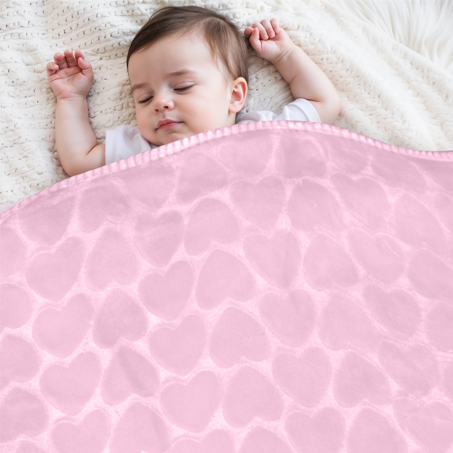 Premium Baby Blanket – Ultra Soft, Lightweight & Cozy Plush with Embossed Hearts, 140x110cm Pink