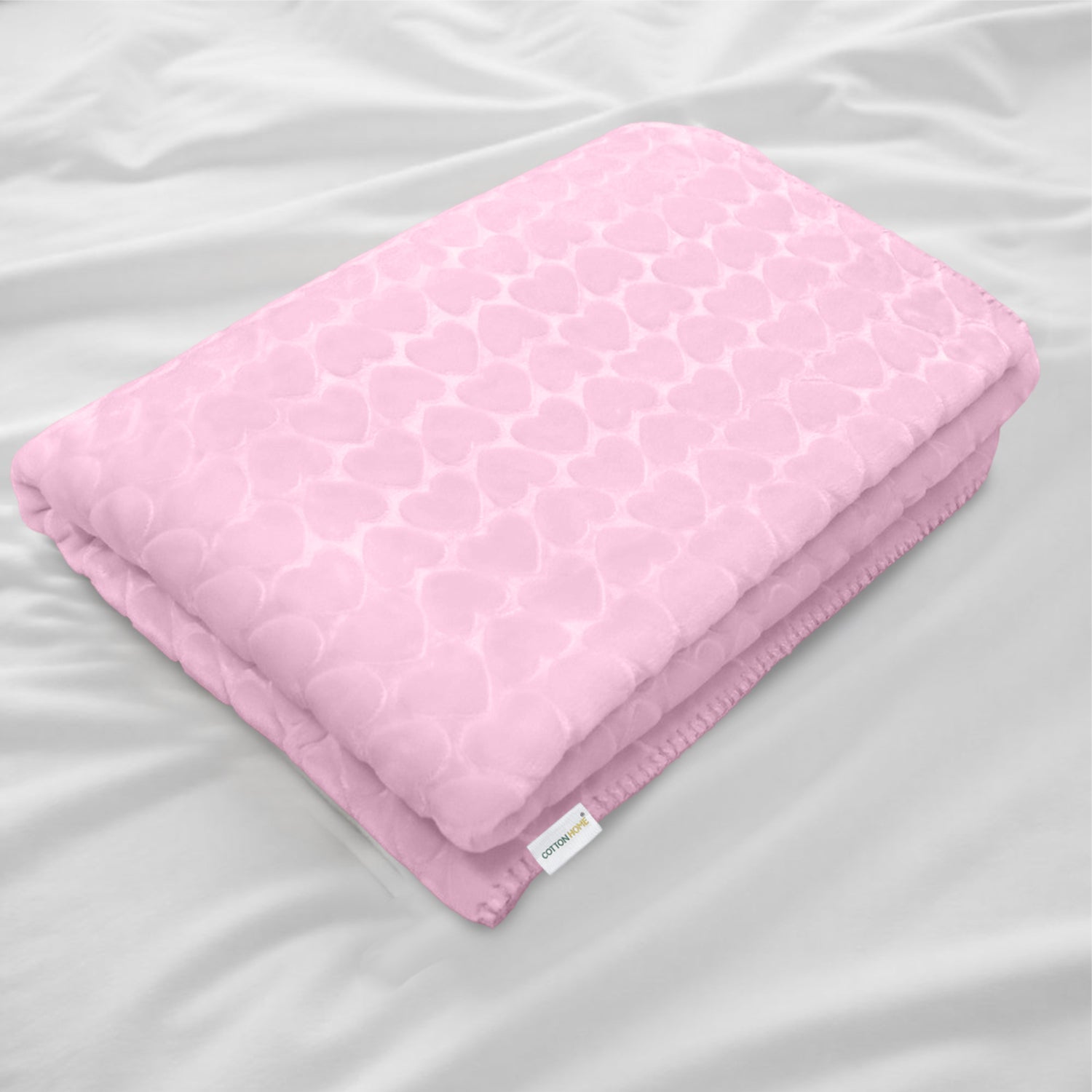 Premium Baby Blanket – Ultra Soft, Lightweight & Cozy Plush with Embossed Hearts, 140x110cm Pink