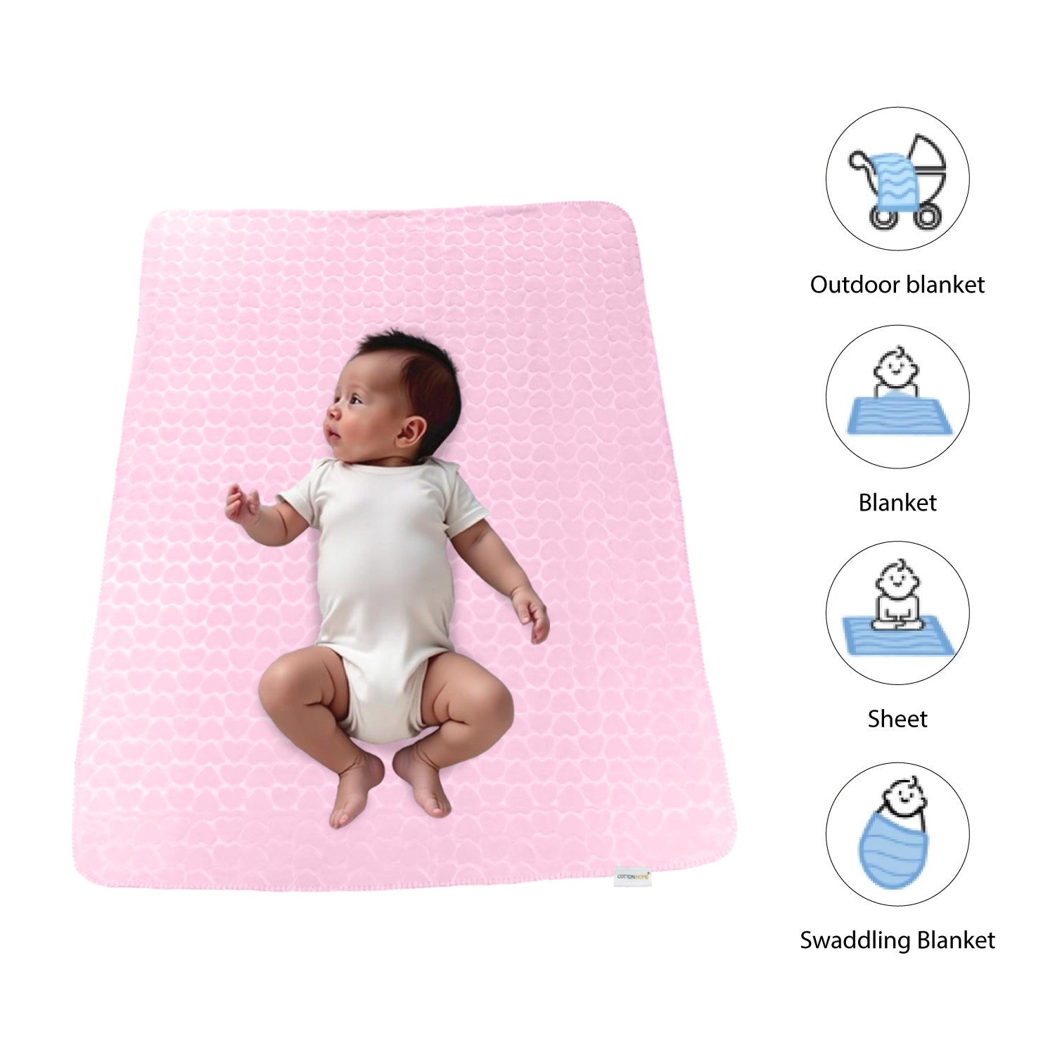 Premium Baby Blanket – Ultra Soft, Lightweight & Cozy Plush with Embossed Hearts, 140x110cm Pink