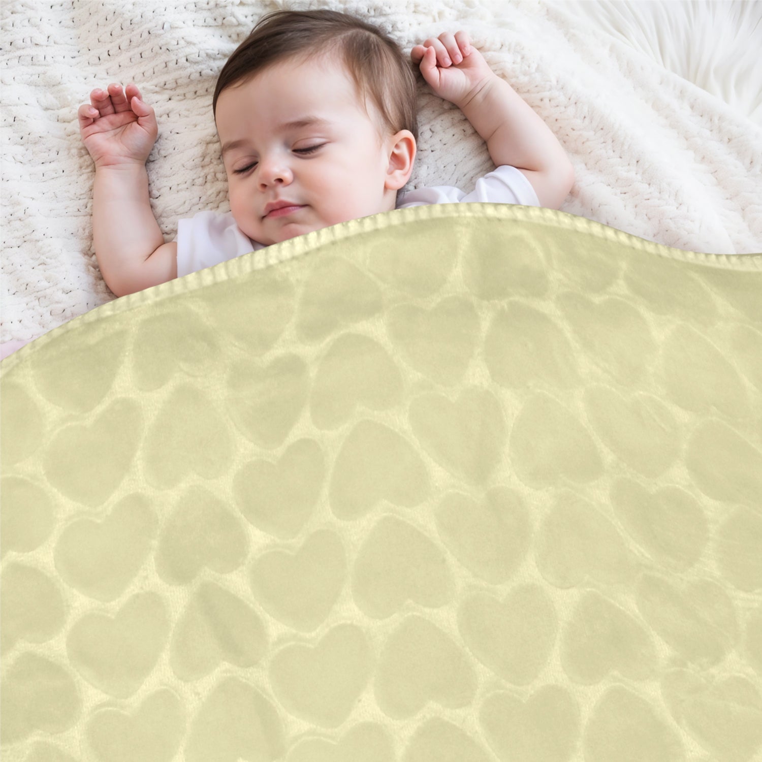 Premium Baby Blanket – Ultra Soft, Lightweight & Cozy Plush with Embossed Hearts, 140x110cm Yellow