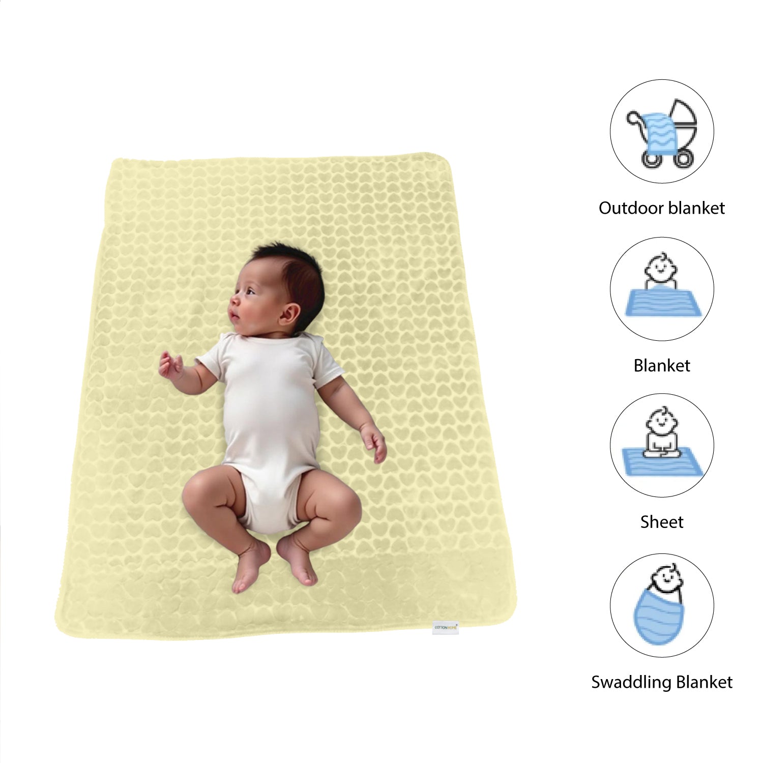 Premium Baby Blanket – Ultra Soft, Lightweight & Cozy Plush with Embossed Hearts, 140x110cm Yellow