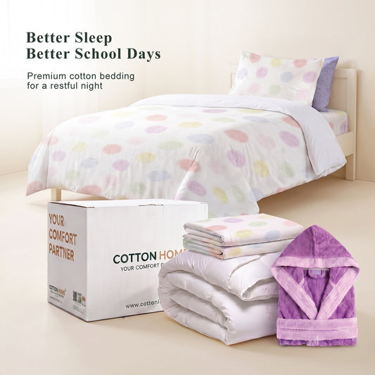 Back to School Essentials Premium Cotton Kids Bedding & Bathrobe Set Hue