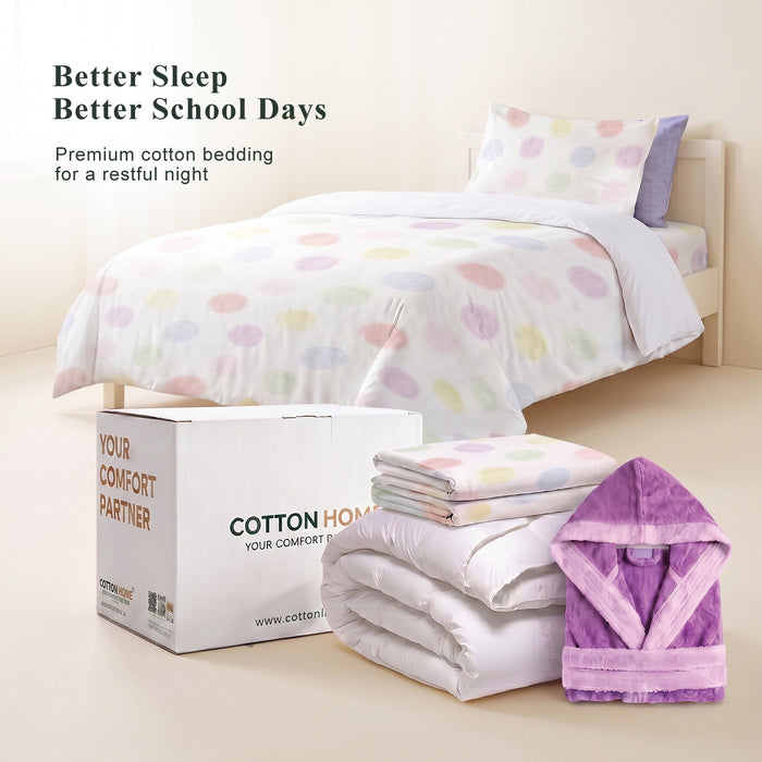 Back to School Essentials Premium Cotton Kids Bedding & Bathrobe Set Hue