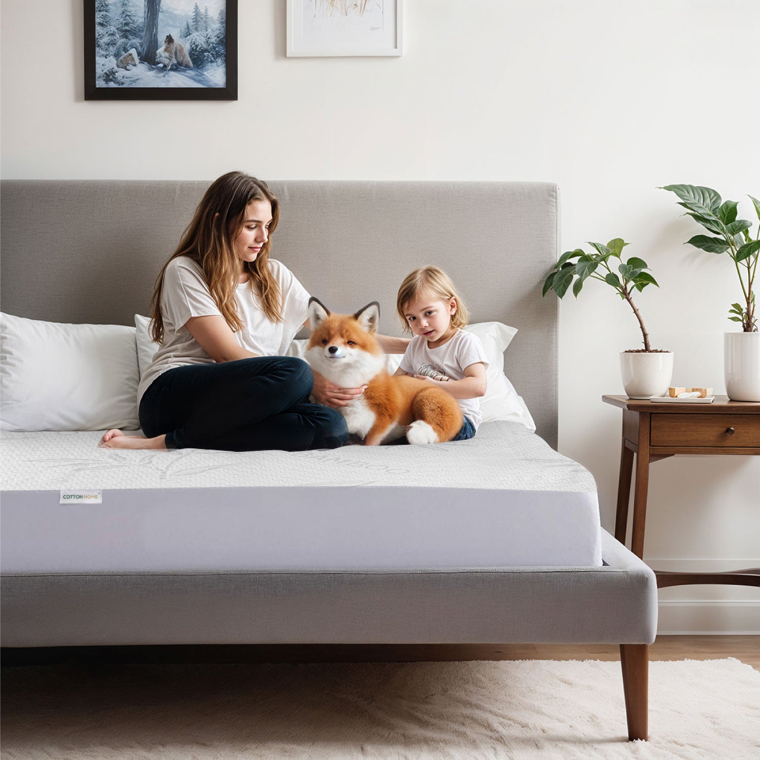 Premium Bamboo Grey Mattress Protector 90x200+35CM Breathable & Waterproof - Cotton Home