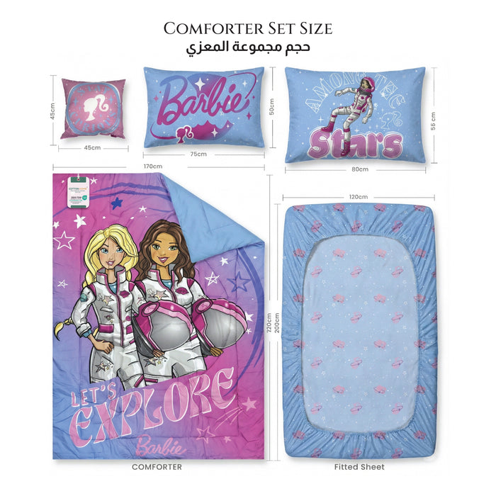 Barbie Official Kids Bedding Set – 5 Piece Comforter Set Cozy & Colorful Cartoon Character with Matching Pillowcases & Bedsheet