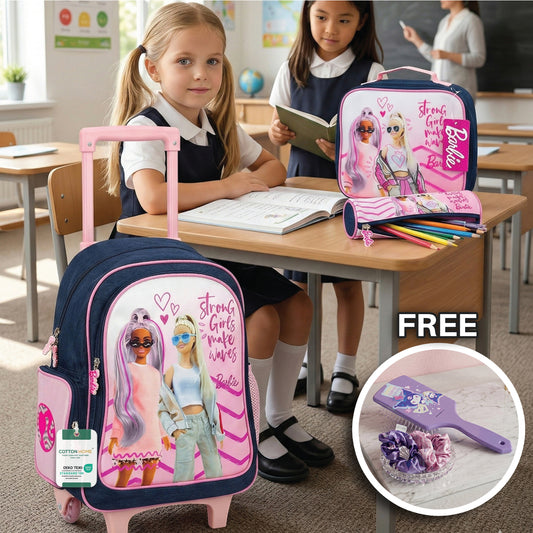 Barbie 3-Piece School Trolly Bag Set and Hair Accessories Bundle 21