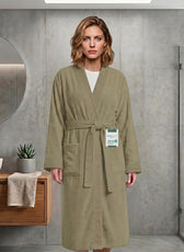 Plush Cotton Adult Bathrobe 100% Cotton Thick & Absorbent - Khaki