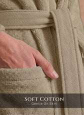 Plush Cotton Adult Bathrobe 100% Cotton Thick & Absorbent - Khaki