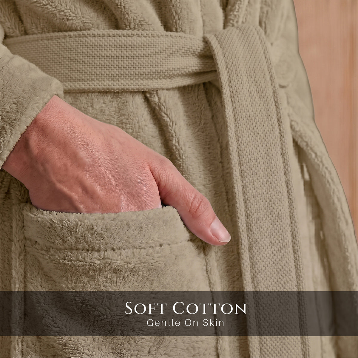 Plush Cotton Adult Bathrobe 100% Cotton Thick & Absorbent - Khaki