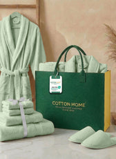 Luxury 7PC Egyptian Cotton Bath Bundle Set Mint Green – Bathrobe, Towels, Slippers