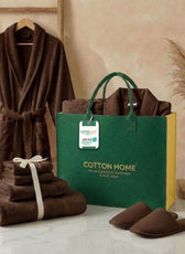 Luxury 7PC Egyptian Cotton Bath Bundle Set Brown – Bathrobe, Towels, Slippers