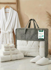 Luxury 7PC Egyptian Cotton Bath Bundle Set White – Bathrobe, Towels, Slippers