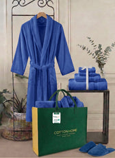 Luxury 7PC Egyptian Cotton Bath Bundle Set Royal Blue – Bathrobe, Towels, Slippers