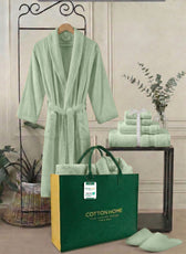 Luxury 7PC Egyptian Cotton Bath Bundle Set Mint Green – Bathrobe, Towels, Slippers