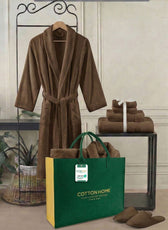 Luxury 7PC Egyptian Cotton Bath Bundle Set Brown – Bathrobe, Towels, Slippers
