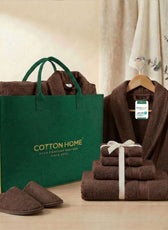 Luxury 7PC Egyptian Cotton Bath Bundle Set Brown – Bathrobe, Towels, Slippers