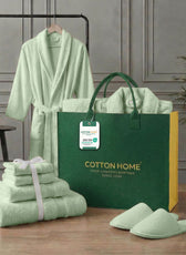 Luxury 7PC Egyptian Cotton Bath Bundle Set Mint Green – Bathrobe, Towels, Slippers