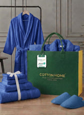 Luxury 7PC Egyptian Cotton Bath Bundle Set Royal Blue – Bathrobe, Towels, Slippers