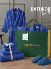 Luxury 7PC Egyptian Cotton Bath Bundle Set Royal Blue – Bathrobe, Towels, Slippers