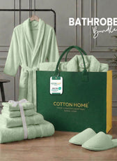Luxury 7PC Egyptian Cotton Bath Bundle Set Mint Green – Bathrobe, Towels, Slippers