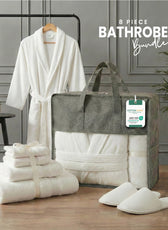 Luxury 7PC Egyptian Cotton Bath Bundle Set White – Bathrobe, Towels, Slippers