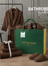Luxury 7PC Egyptian Cotton Bath Bundle Set Brown – Bathrobe, Towels, Slippers