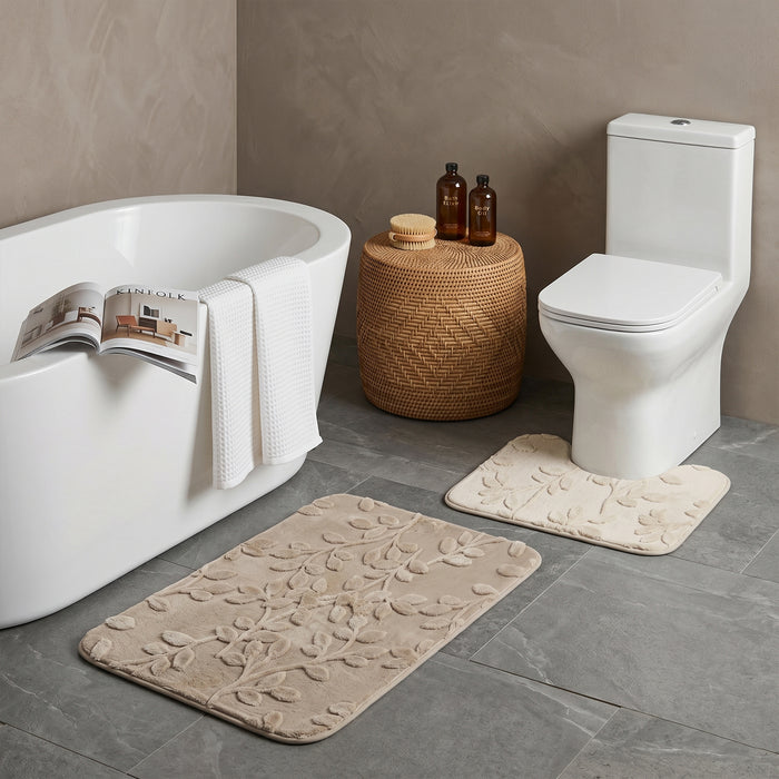 Bath Mat Set 2-Piece Highly absorbent Anti-Skid - 90x60 cm Beige