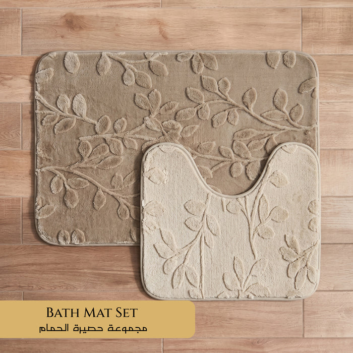 Bath Mat Set 2-Piece Highly absorbent Anti-Skid - 90x60 cm Beige