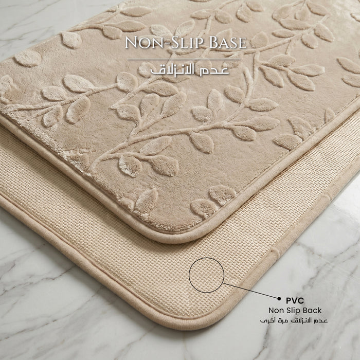 Bath Mat Set 2-Piece Highly absorbent Anti-Skid - 90x60 cm Beige